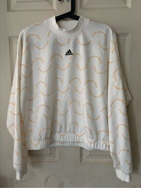 adidas White Crew Sweatshirt with Gold Logo Pattern